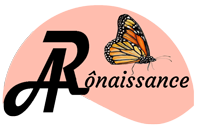 logo aronaissance, Les lettres A & R stylisées pui ô naissance, avec un papillon monarque pour symboliser la fin du parcours de la mutation de la chysalide
